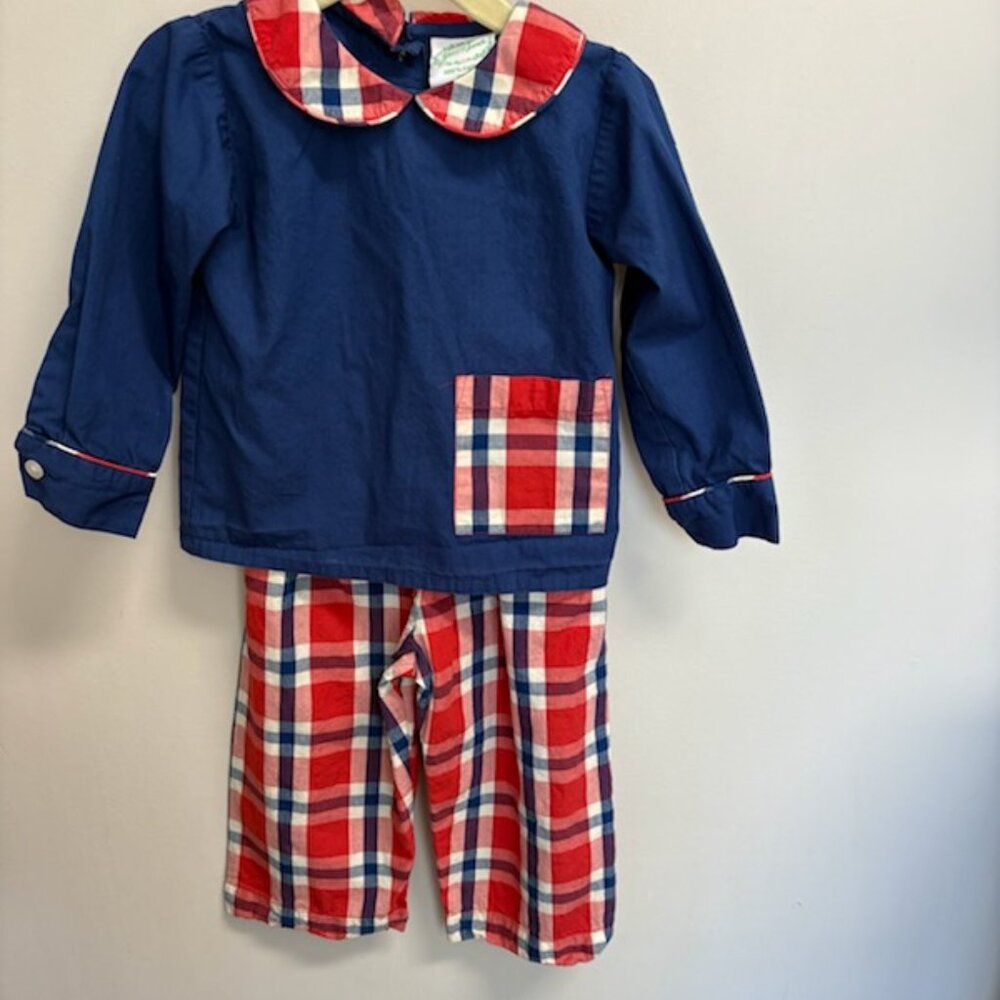 Grace and James Navy Shirt with Plaid Pants Set 18 months